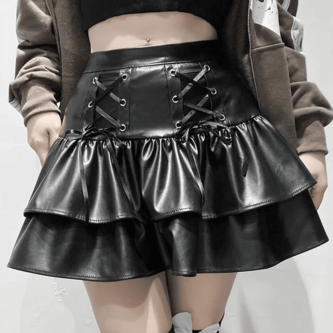 WOMEN'S GOTHIC STYLE HIGH WAIST LACE UP REAL LEATHER SKIRT