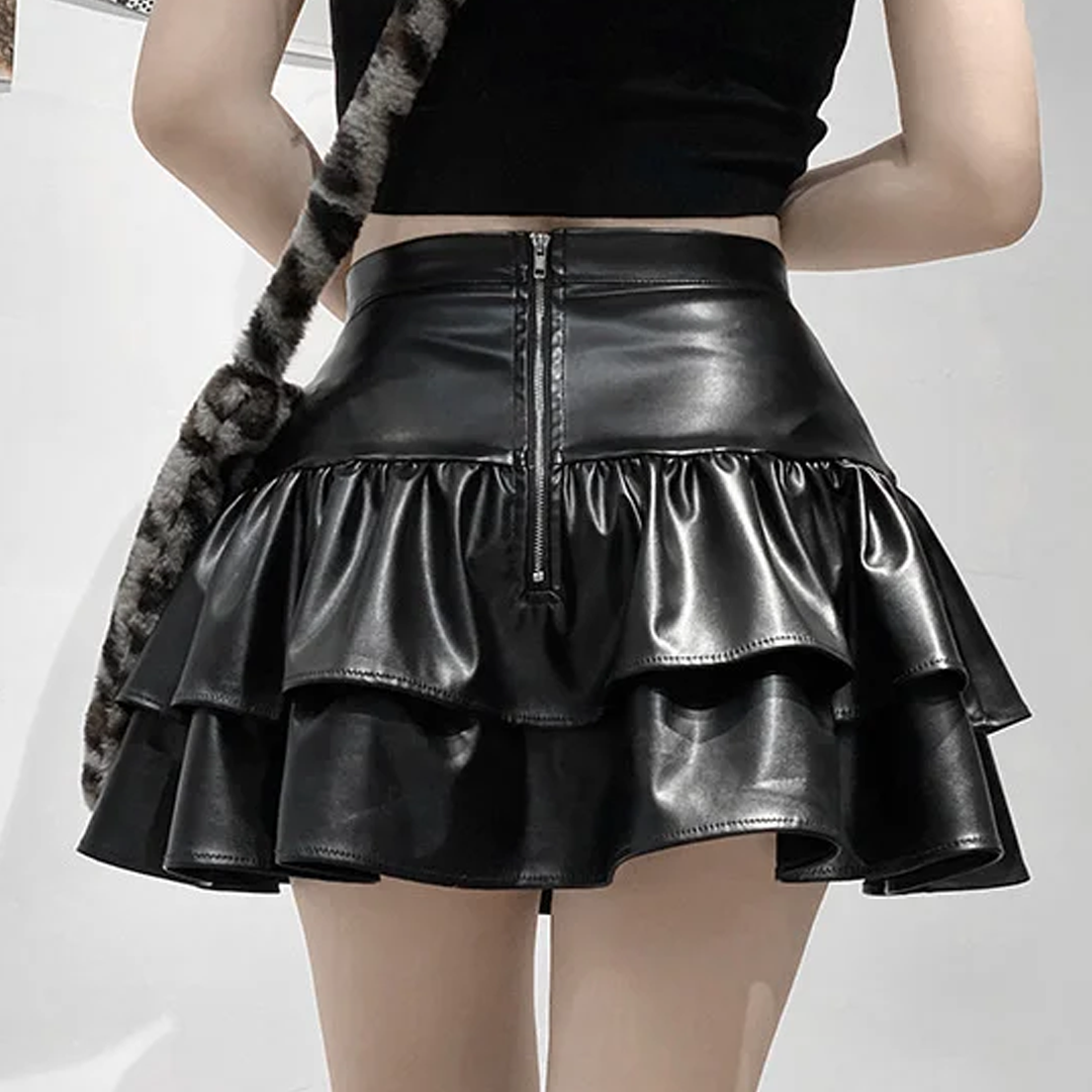 WOMEN'S GOTHIC STYLE HIGH WAIST LACE UP REAL LEATHER SKIRT