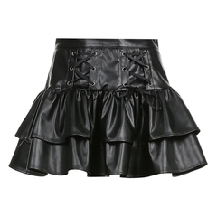 WOMEN'S GOTHIC STYLE HIGH WAIST LACE UP REAL LEATHER SKIRT