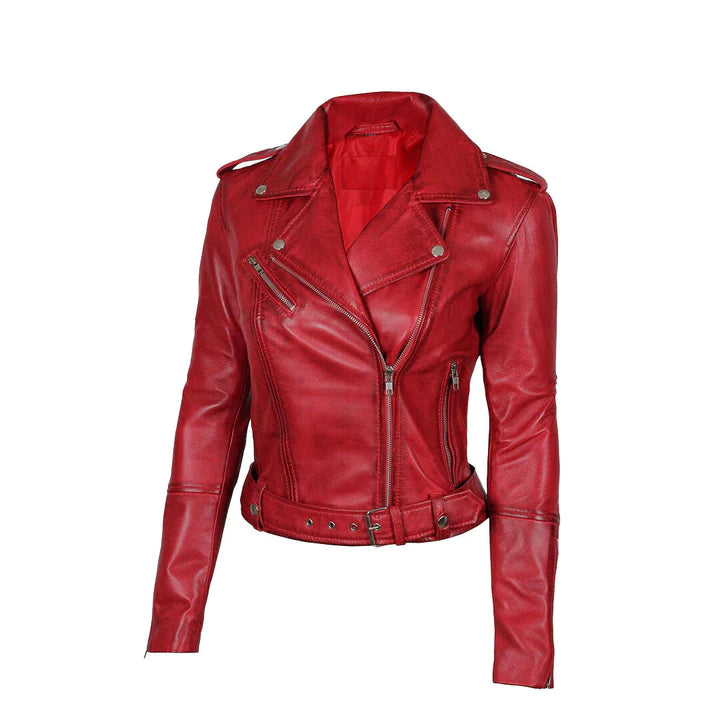 Women's Asymmetrical Original Leather Biker Jacket