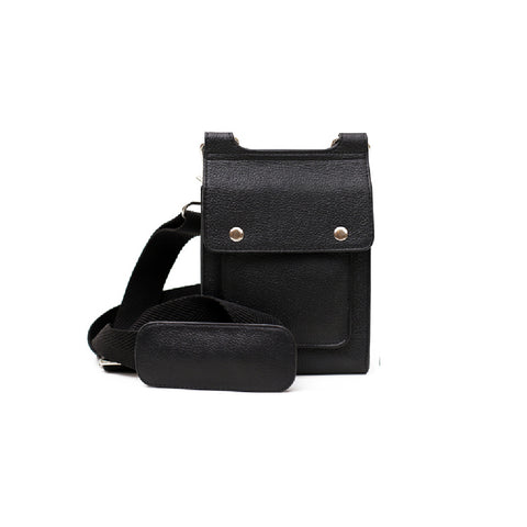 Classic Black Real Textured Leather Crossbody Bag