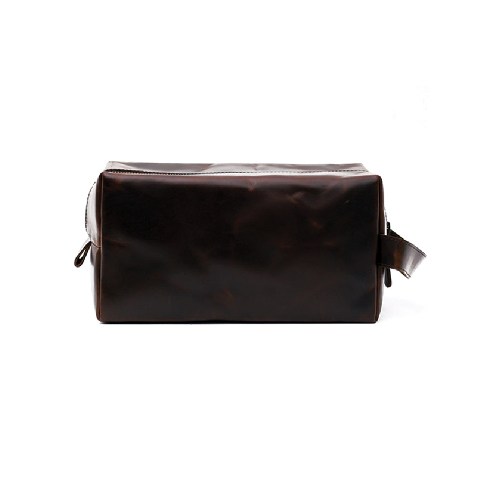 Dark Brown Genuine Leather Toiletry Bag