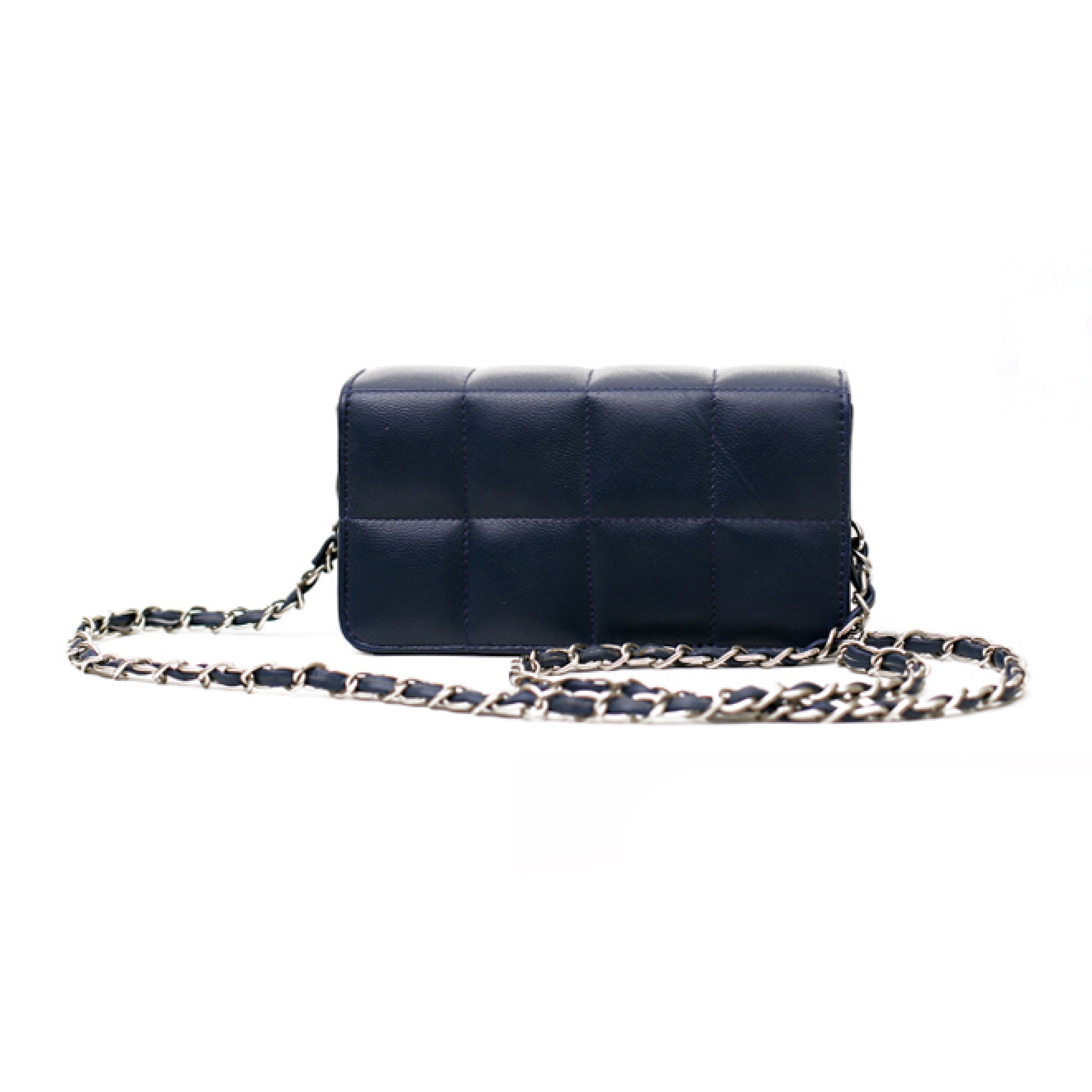 Women’s Quilted Navy Blue Genuine Leather Clutch Bag