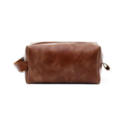 Vintage Chocolate Brown Real Leather Toiletry Bag