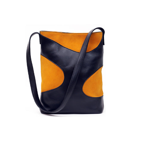 Black and Orange Genuine Leather Tote Bag