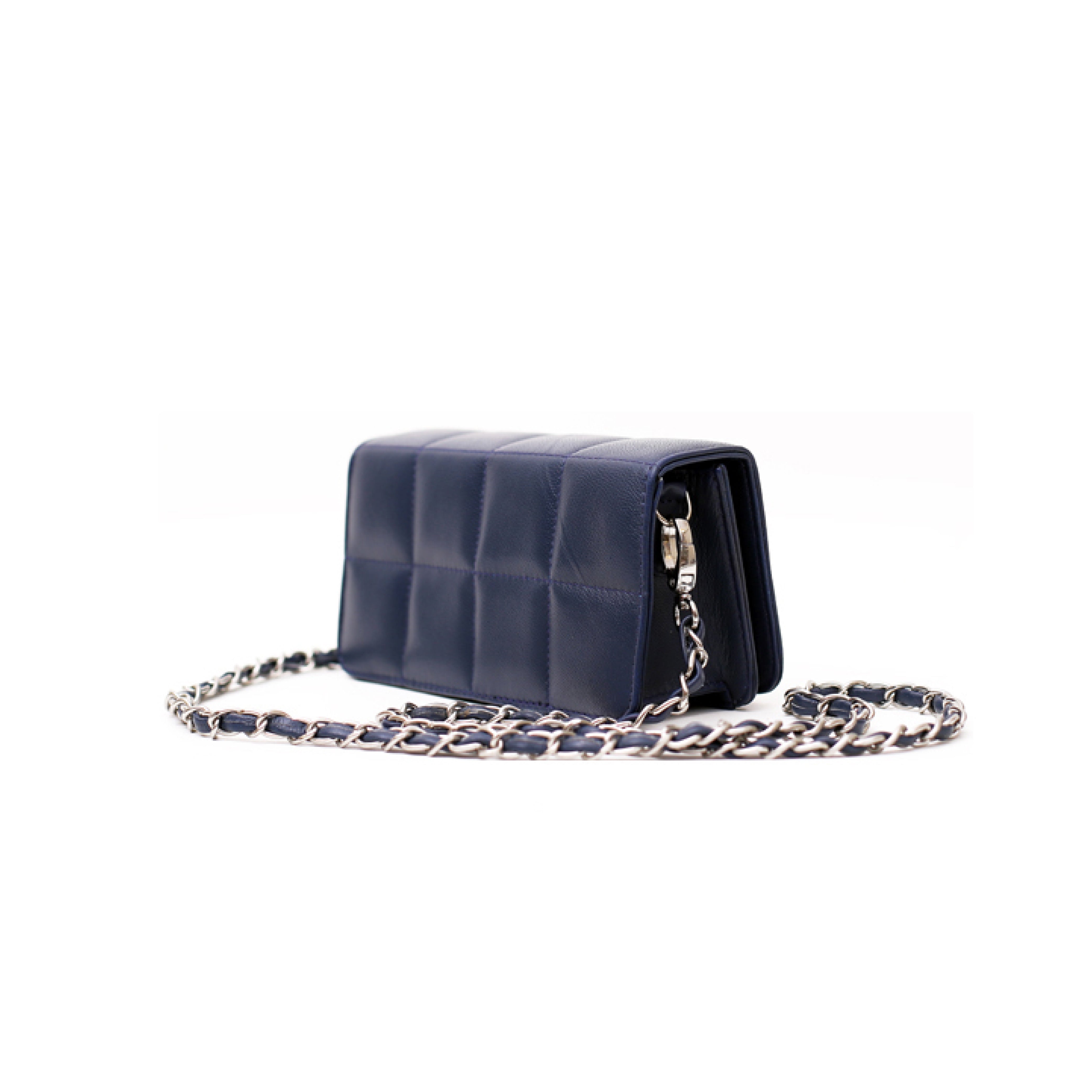 Women’s Quilted Navy Blue Genuine Leather Clutch Bag