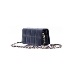 Women’s Quilted Navy Blue Genuine Leather Clutch Bag