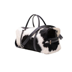 Black and White Real Cowhide Travel Duffle Bag