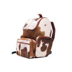 Brown and White Real Cowhide Travel Backpack