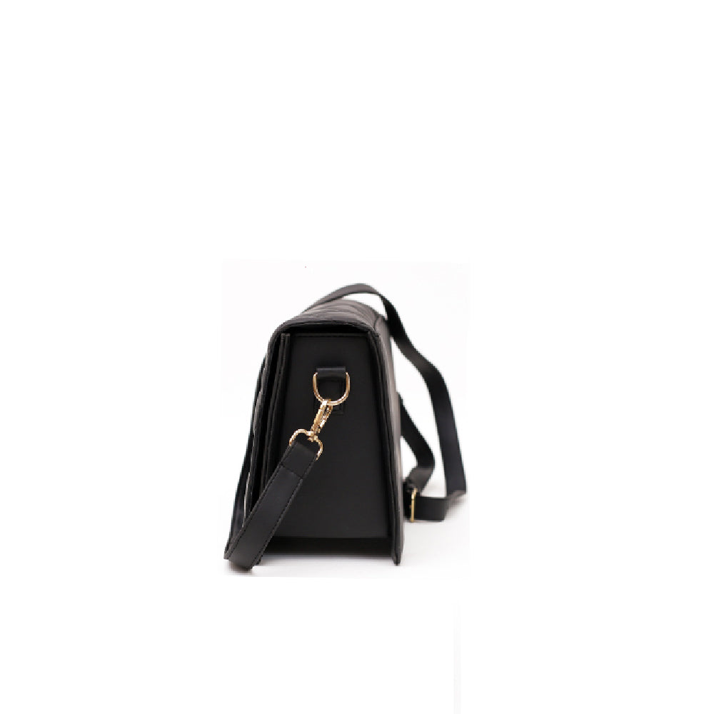 Black Quilted Real Leather Shoulder Bag