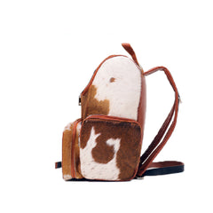 Brown and White Real Cowhide Travel Backpack