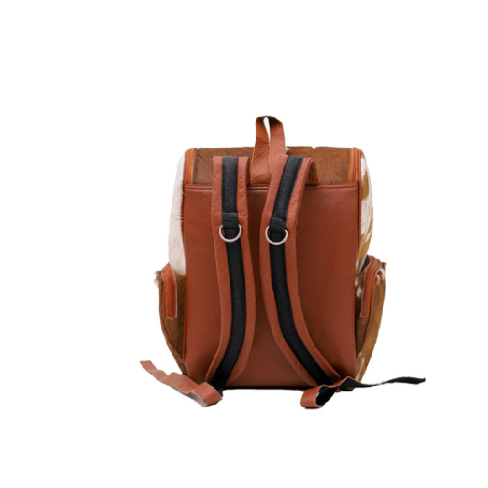 Brown and White Real Cowhide Travel Backpack