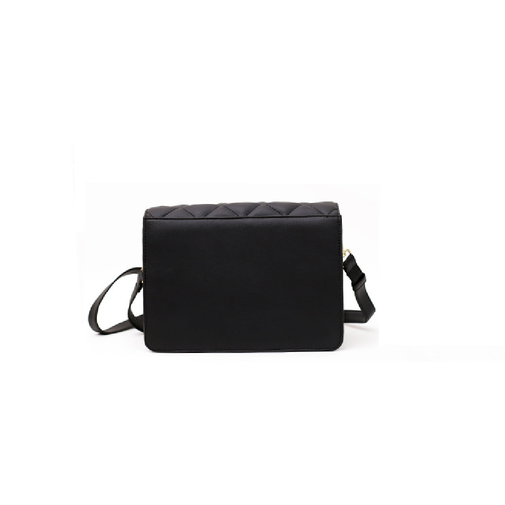 Black Quilted Real Leather Shoulder Bag
