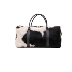 Black and White Real Cowhide Travel Duffle Bag