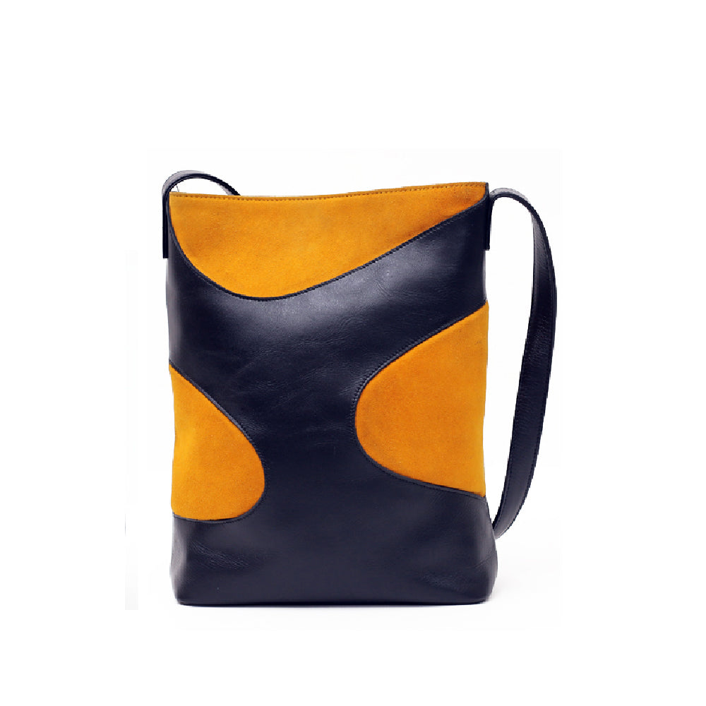 Black and Orange Genuine Leather Tote Bag