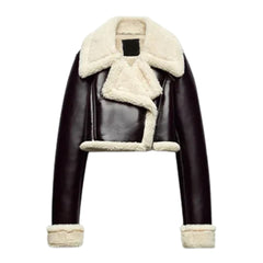 Women's Asymmetrical Shearling Leather Cropped Jacket